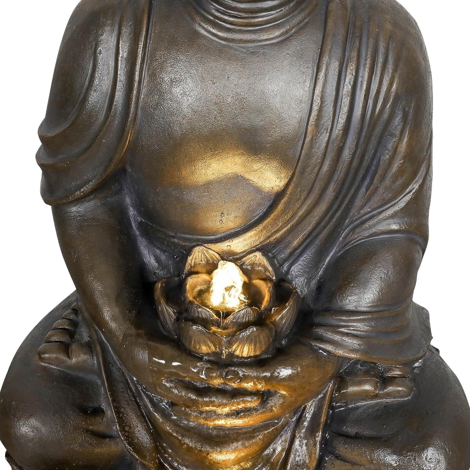 33" H Buddha Outdoor Water Fountain with LED Lights and Pump,Zen Style Relaxing Garden Fountain Waterfall for Patio, Porch and Yard Decor