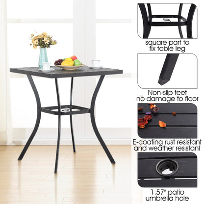 Sophia & William 3 Pieces Patio Outdoor Bar Stools Bistro Set Rattan Wicker Chairs & Square Metal Table Furniture Set