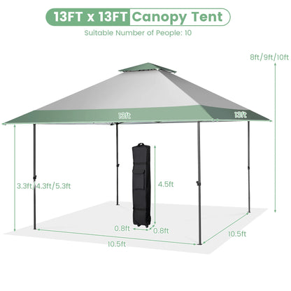 Gymax 13'x13' Outdoor Patio Pop Up Canopy Tent Sun Protection w/Wheeled Bag Green & Grey