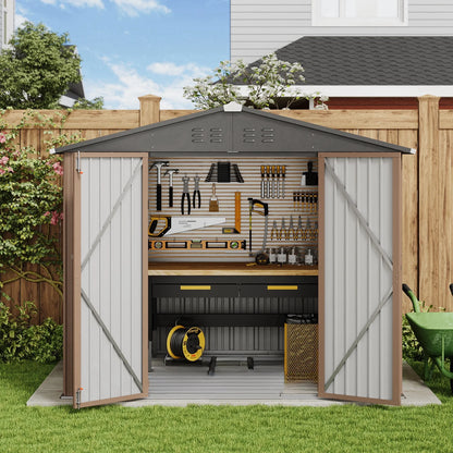 Asofer Outdoor Storage Shed 8 x 6 FT, Galvanized Metal Garden Shed with Double Lockable Doors for Backyard Patio Lawn-Green
