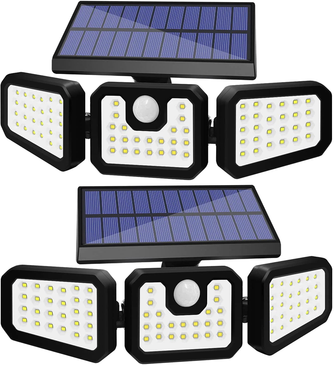 Solar Lights Outdoor, 2Pcs Solar Security Lights Motion Sensor Outdoor Flood Lights, Solar Porch Shop Light 270° Wide Angle Illumination,3 Heads Adjustable IP65 74 LEDs for Home Garden Patio Yard