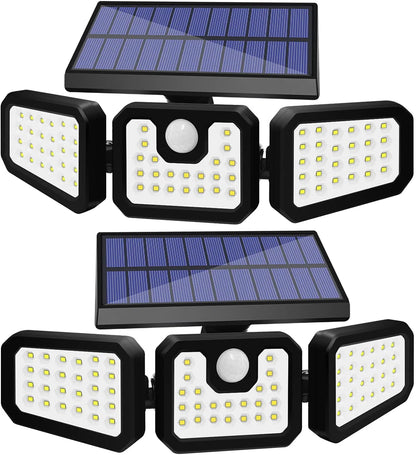 Solar Lights Outdoor, 2Pcs Solar Security Lights Motion Sensor Outdoor Flood Lights, Solar Porch Shop Light 270° Wide Angle Illumination,3 Heads Adjustable IP65 74 LEDs for Home Garden Patio Yard