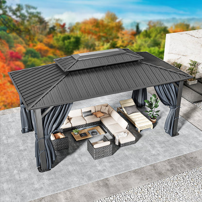 SANOPY 10x15ft Hardtop Gazebo Outdoor with Netting and Curtains Patio Gazebo Canopy Tent for Shade and Rain Double Roof Aluminum Permanent Gazebo Canopy for Garden, Backyard