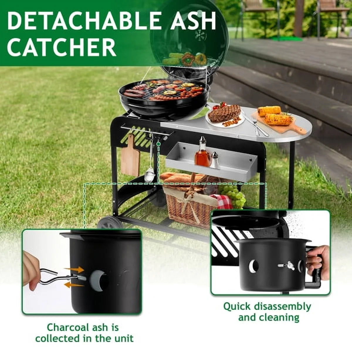 Clearance Enyopro Charcoal Grill! Portable BBQ Charcoal Grill with Porcelain-Enameled Lid and Thermometer for patio, pool, Backyard and camping