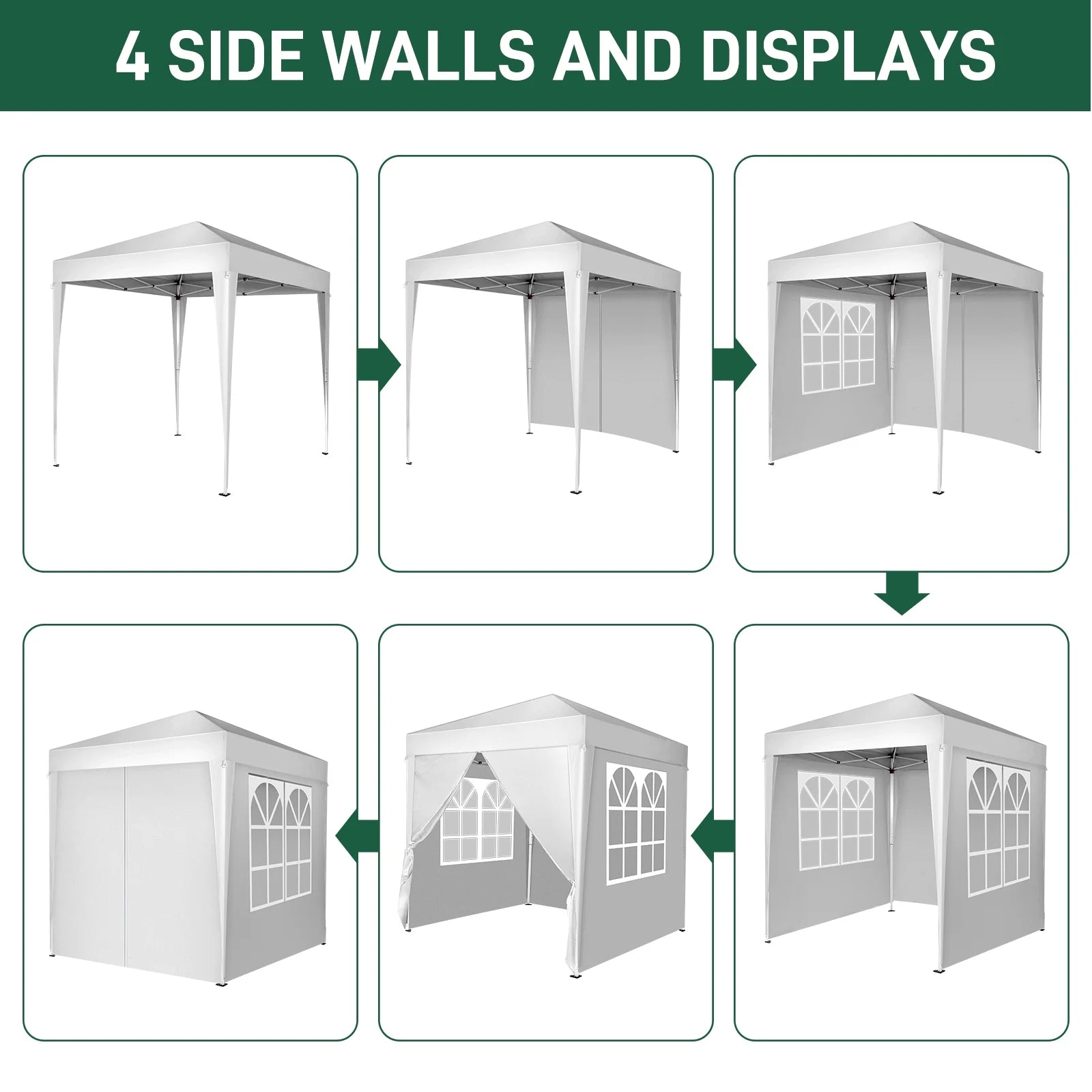 Outdoor Canopy Tent Pop Up with 4 Sidewalls 6.5x6.5 ft, Patio Portable Canopies Shelter Heavy Duty Straight Legs with Roller Bag, 8 Stakes, 4 Ropes, White