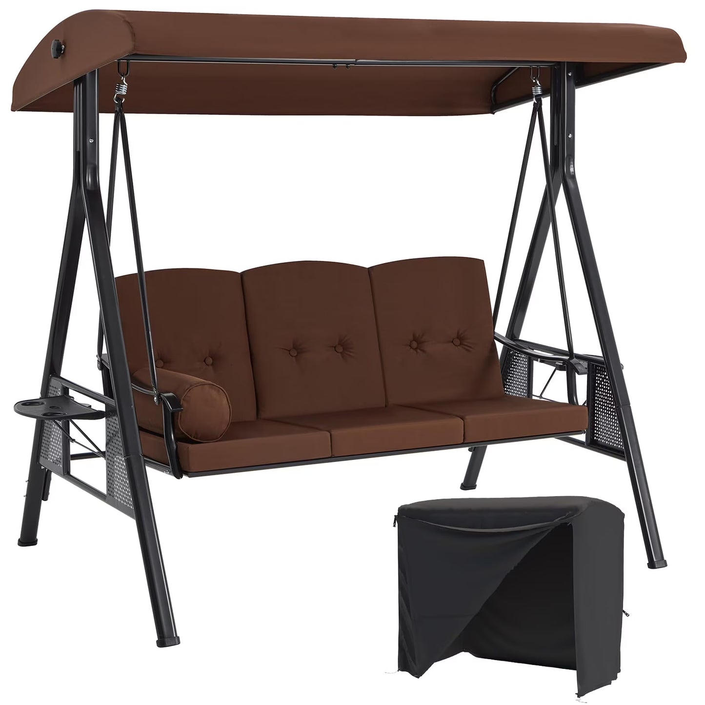 AECOJOY 3 Persons Outdoor Patio Canopy Steel Porch Swing Chair-Beige, Porch Swing