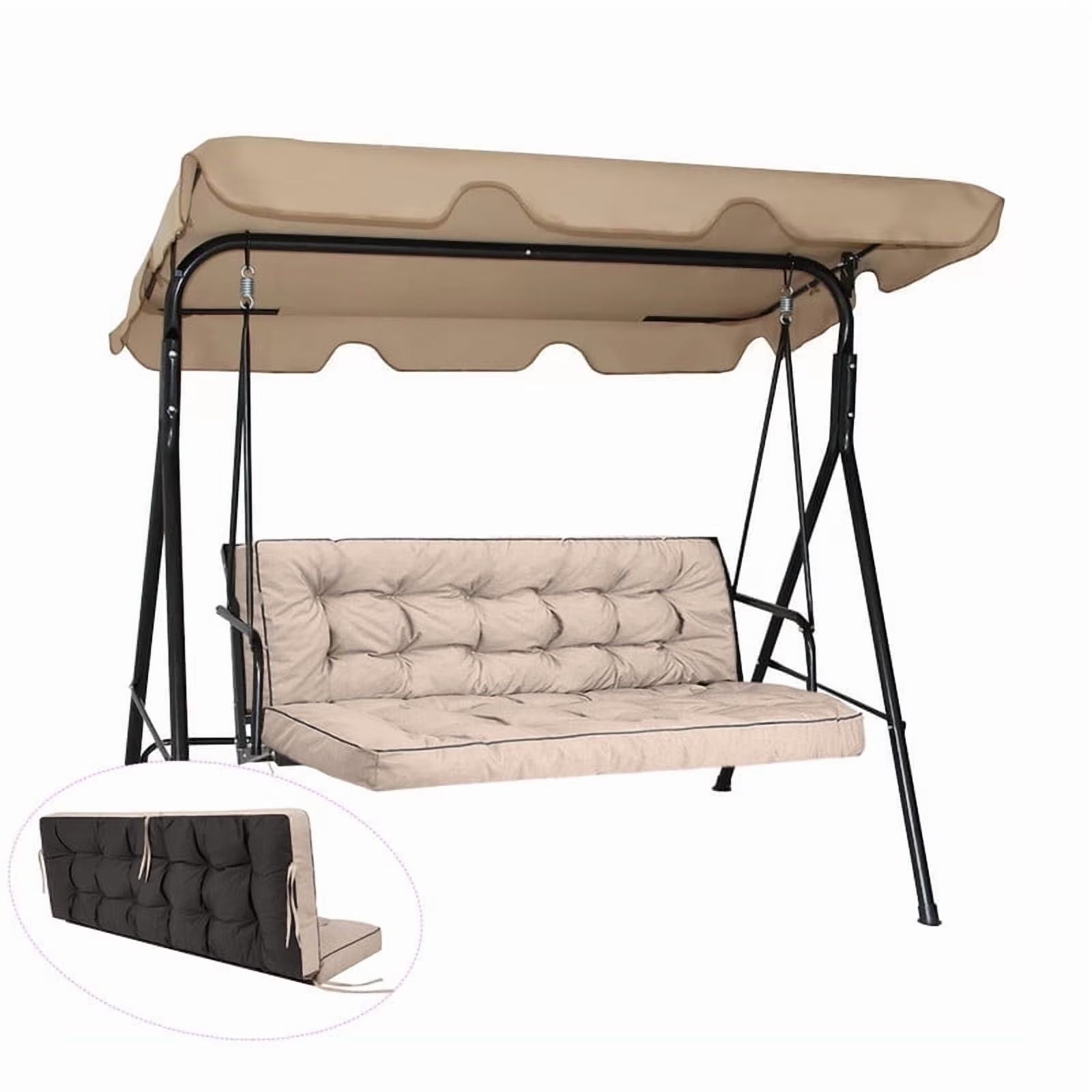 Swing Cushions 3 Seater Replacement, Waterproof Porch Swing Cushions, Thicken 5" Bench Cushions for Outdoor Furniture With Backrest , Patio Garden Loveseat Sofa Pads