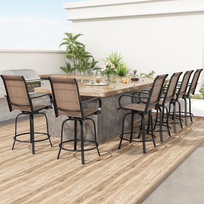 STARY Outdoor Bar Stools Set of 2, Swivel Patio Barstools with Textile Fabric,Ergonomic Comfort Bar Height Tall Outdoor Stools for Balcony,Dark Grey