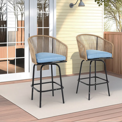 MOONMISS Outdoor Patio 360° Swivel All Weather Rattan Bar Stools(set of 2) with Backrest-Gray