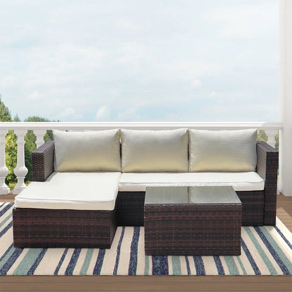 Abble 3pcs Patio Furniture Set Outddor Wicker Sectional Set Conversation Sofa Set with Cushions-Gray