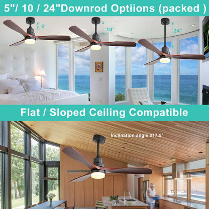 Sofucor 52" Ceiling Fans with Light and Remote Control, 3 Blades and Reverse Airflow,for Living Room,Patio,Black with Walnut Blades