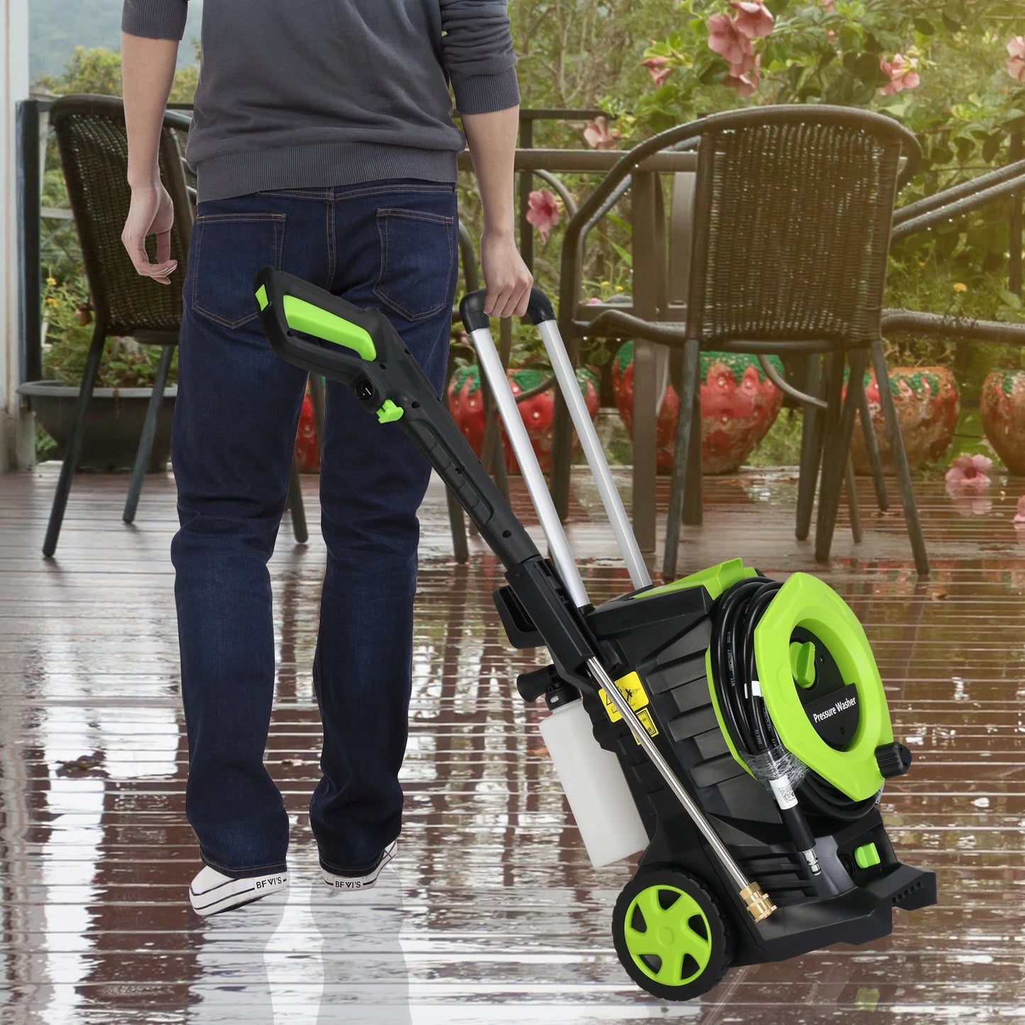 Yardmaster Electric Pressure Washer, 3380 PSI, Max. 2 GPM Power Washer w/16' Hose, 4 Quick Connect Nozzles, Foam Cannon, Portable to Clean Patios, Cars, Fences, Driveways