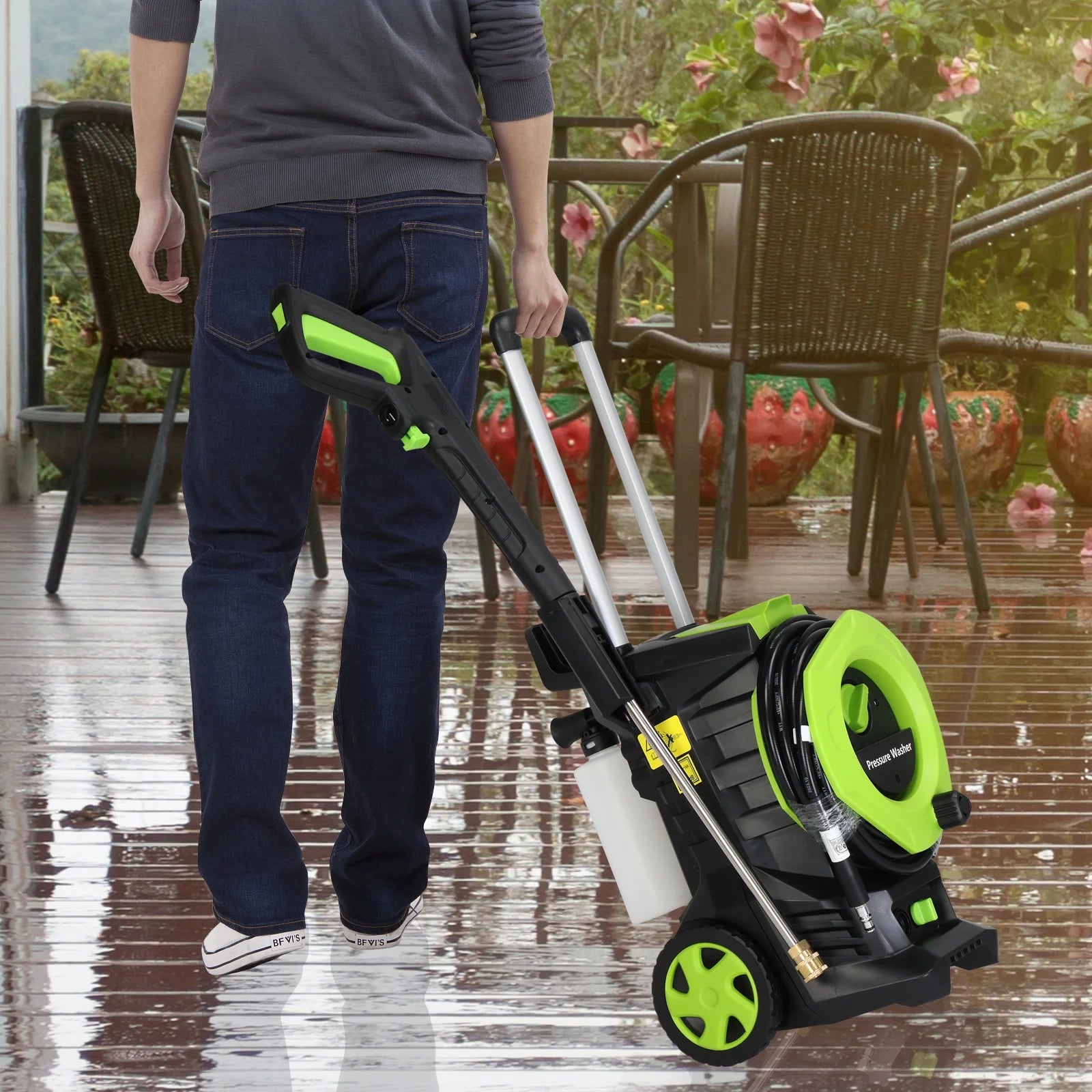 Yardmaster Electric Pressure Washer, 3380 PSI, Max. 2 GPM Power Washer w/16' Hose, 4 Quick Connect Nozzles, Foam Cannon, Portable to Clean Patios, Cars, Fences, Driveways