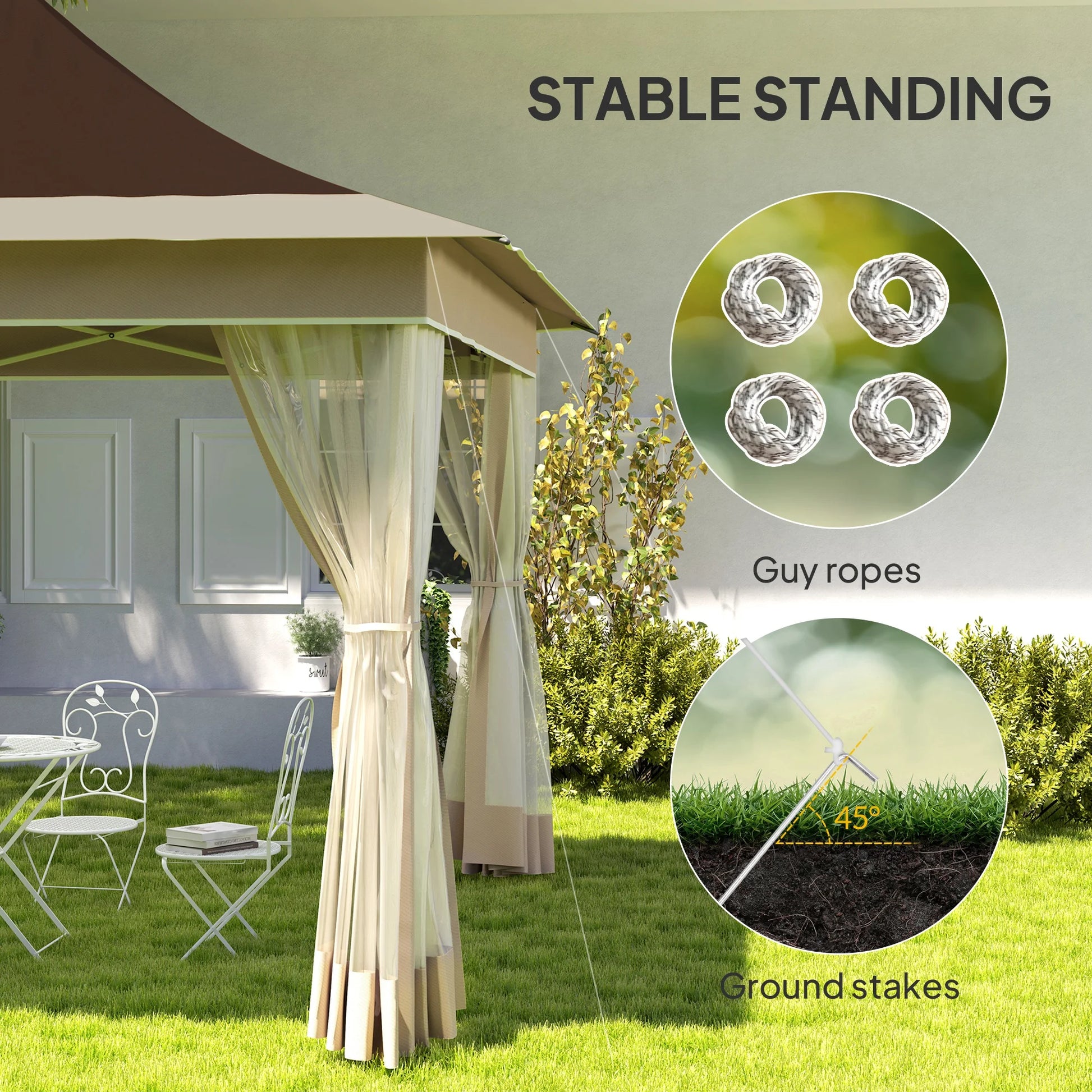 Homiyad 12' x 12' Canopy Tent with Mesh Netting, UPF50+ Pop Up Tent with Carry Bag for Garden, Patio, Brown
