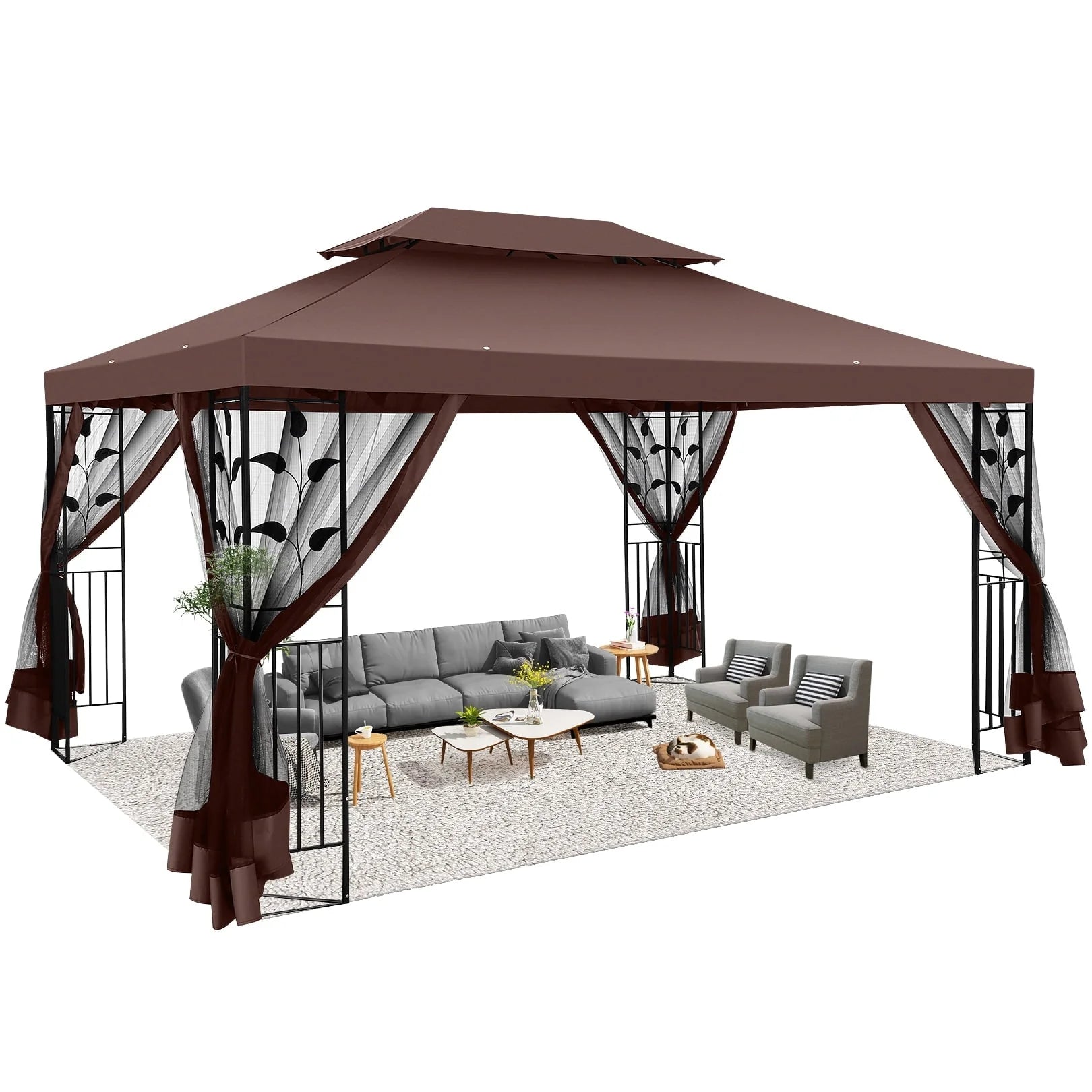 SANOPY Outdoor Gazebo Canopy with 4 Detachable Mosquito Nets, UV and Rainproof Gazebo Patio Easy to Assemble with Double Eaves, Top Drainage Hole Design, Suit for Terrace, Lawn, Garden
