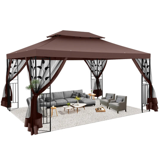 SANOPY Outdoor Gazebo Canopy with 4 Detachable Mosquito Nets, UV and Rainproof Gazebo Patio Easy to Assemble with Double Eaves, Top Drainage Hole Design, Suit for Terrace, Lawn, Garden