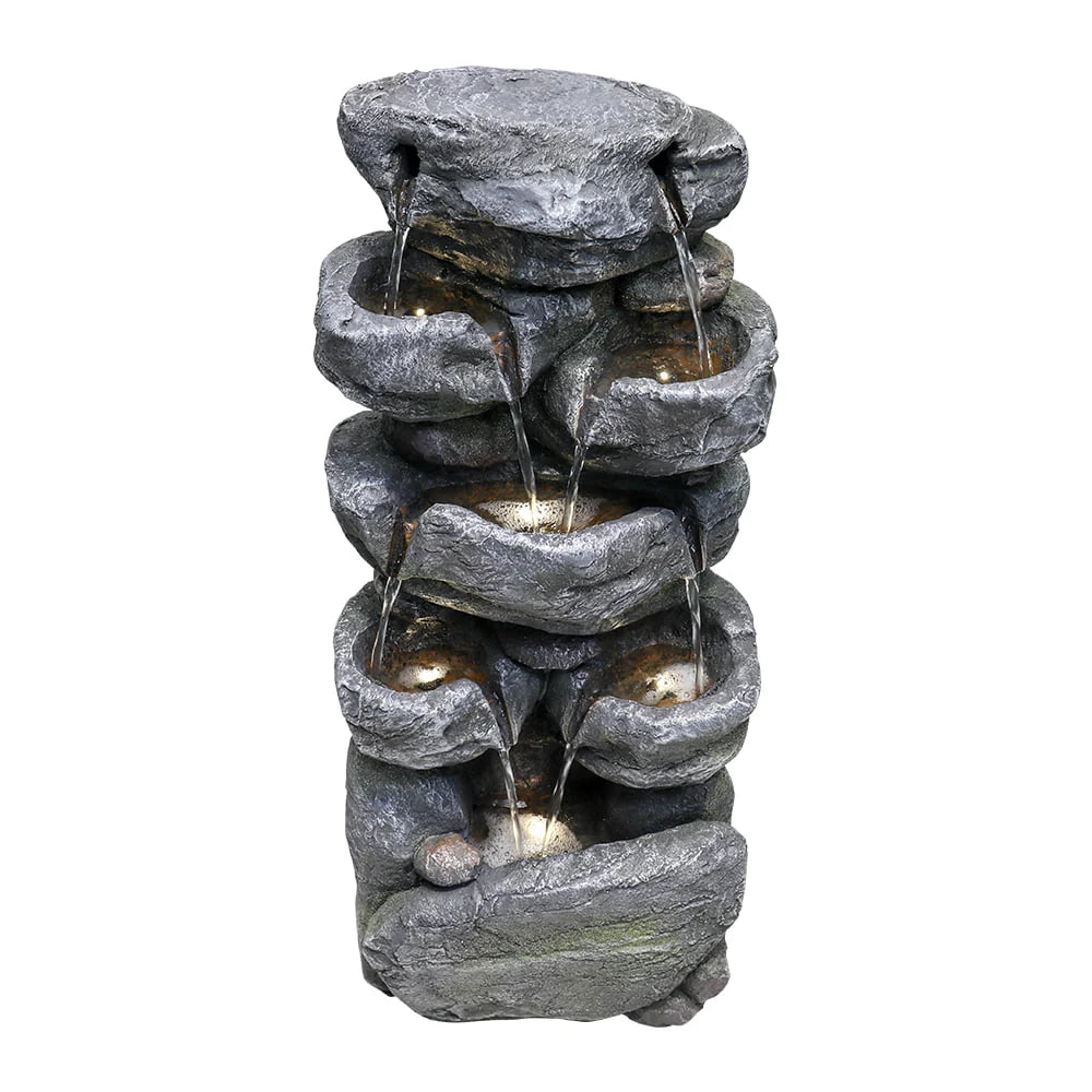 chrismas clearnaceStacked Rock Fountain with LED Lights - Outdoor Water Fountains Cascading Floor Water Feature Art Decor for Garden,Pation, Deck, Porch
