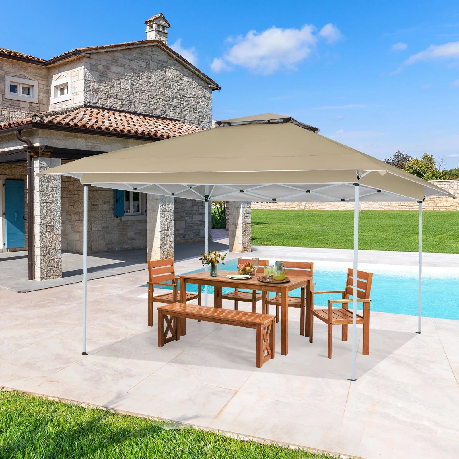 AVAWING 12x12 ft Outdoor Pop-up Canopy Party Tent Easy Setup Patio Wedding Tent, Khaki