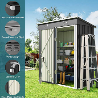 6' x 4' Outdoor Storage Shed, Lofka Garden Metal Shed with Base Frame for Backyard, Patio, Lawn, Gray
