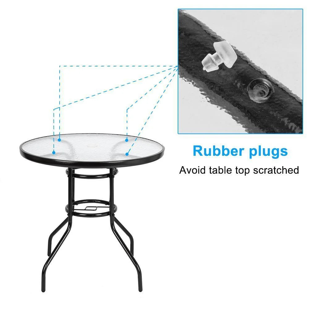 32" Outdoor Patio Rattan Wicker Bar Round Table Glass Top Yard Garden Furniture