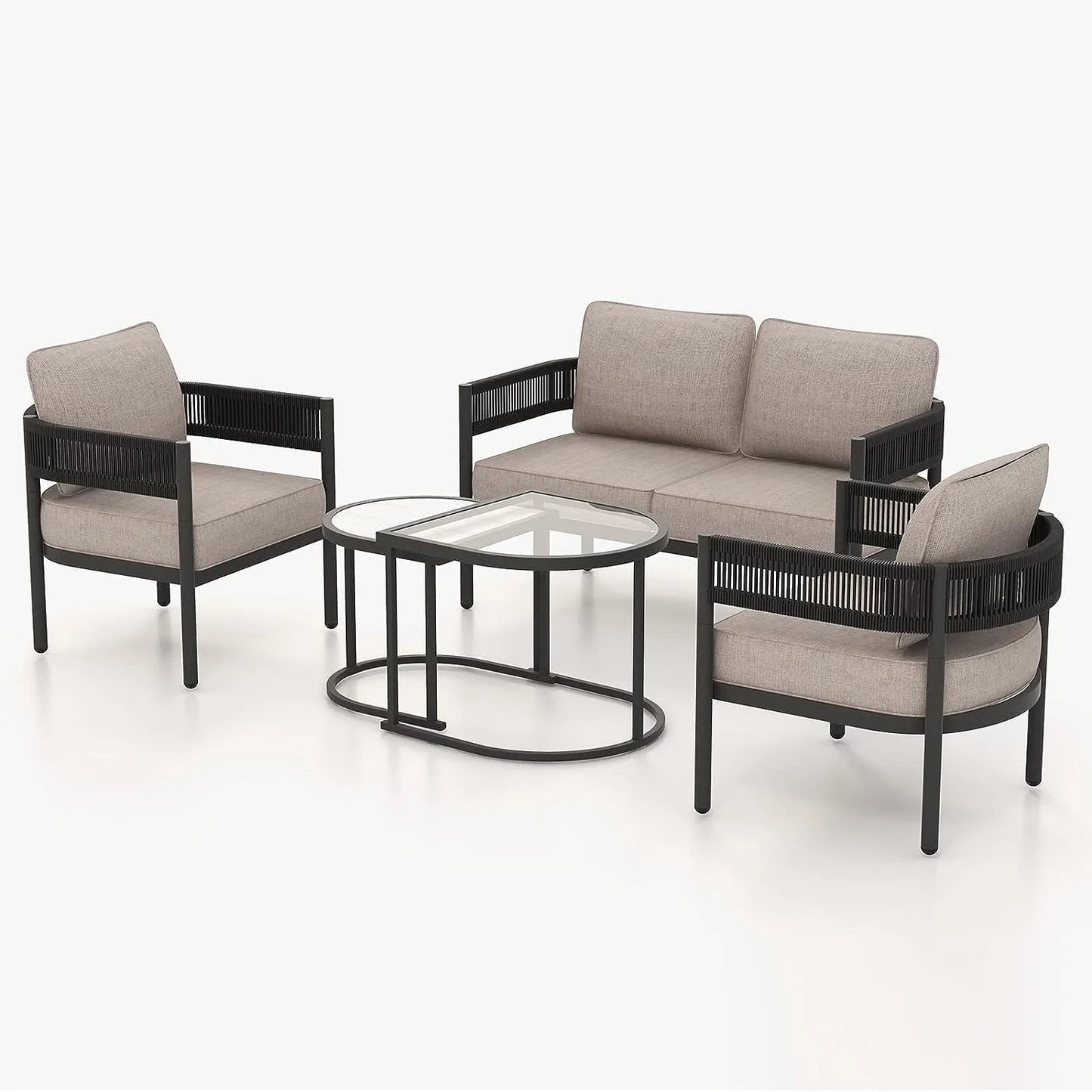 Grand Patio 5-Piece Outdoor Wicker Conversation Set, Beige