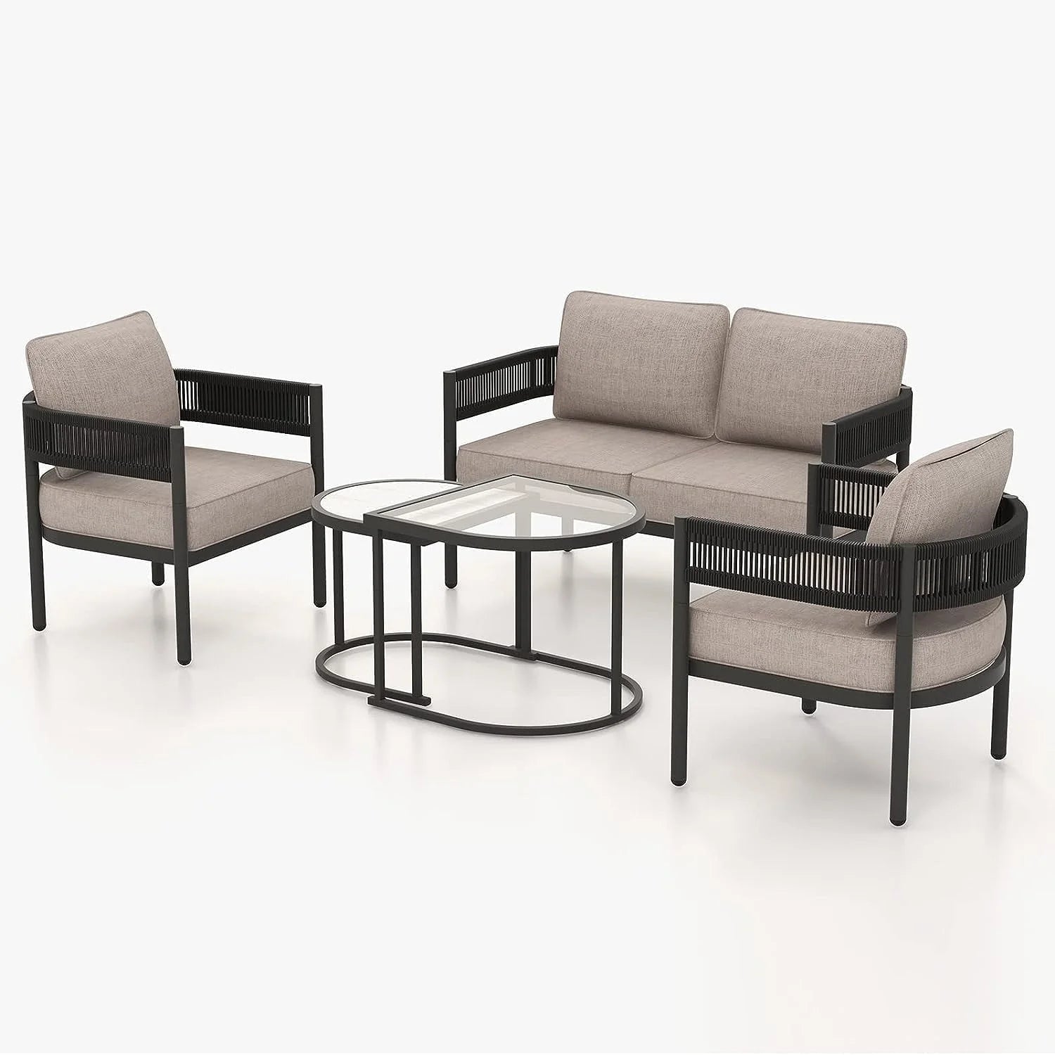 Grand Patio 5-Piece Outdoor Wicker Conversation Set, Beige