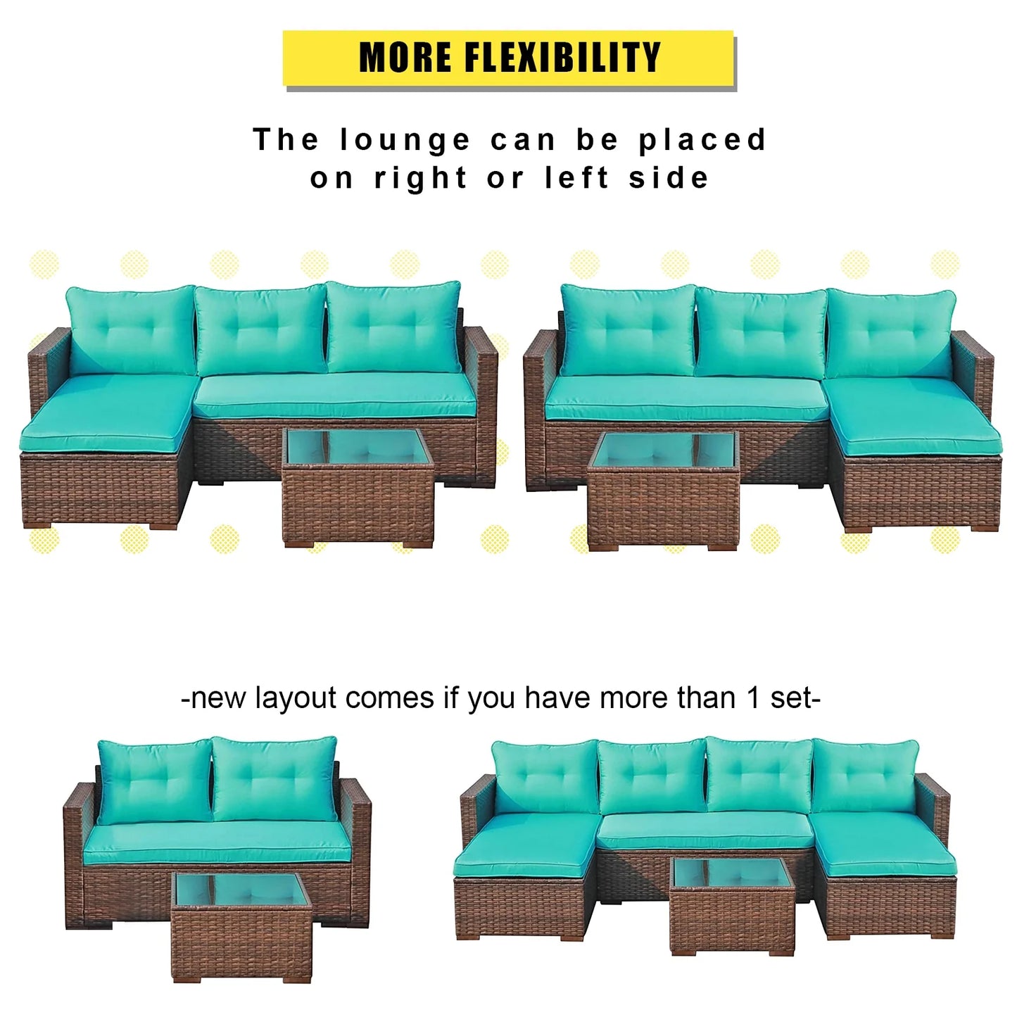 3 Piece Patio Furniture Sets, Outdoor All-Weather Wicker Sectional Sofa Set, Beige