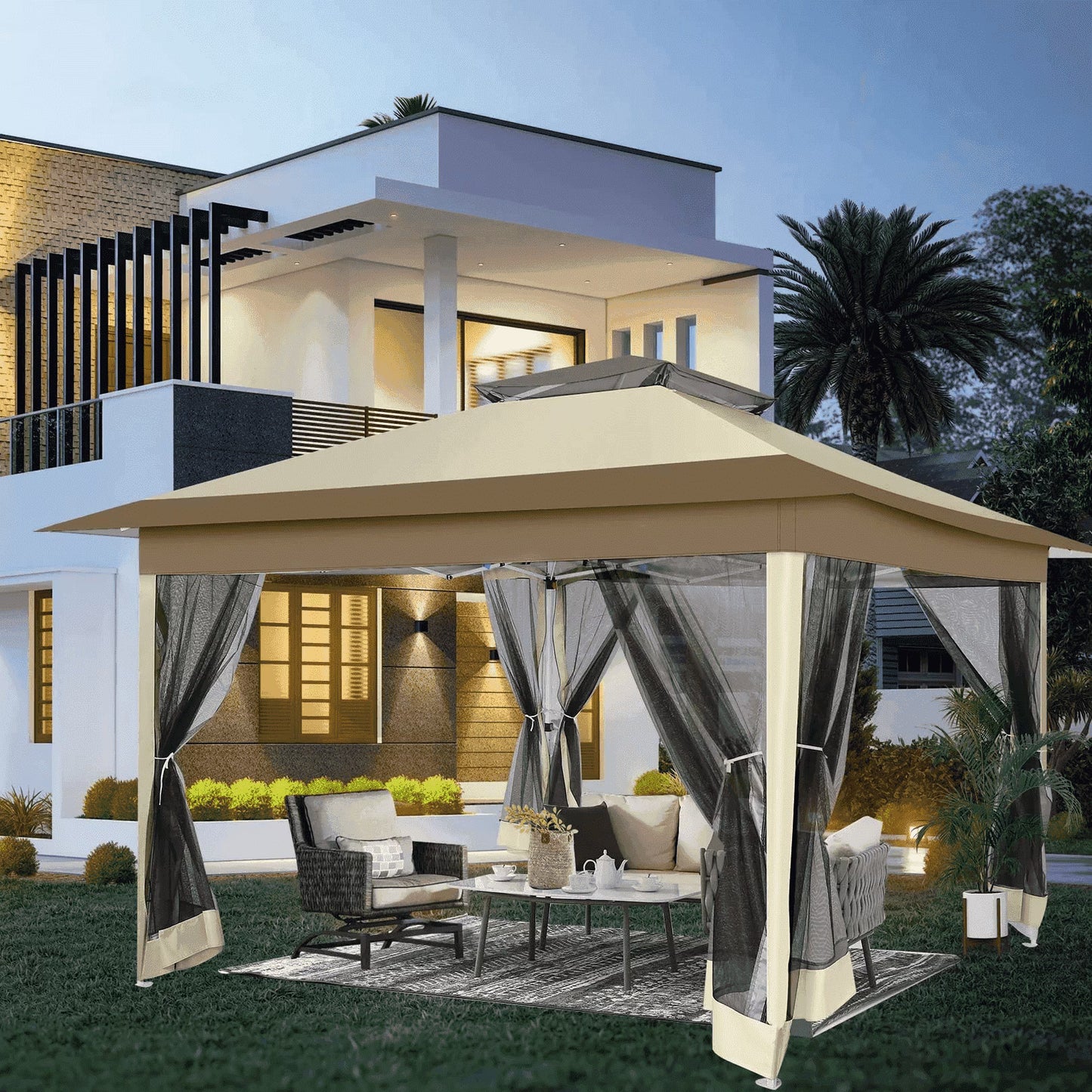 COBIZI 11x11 Pop up Gazebo Outdoor Canopy Gazebo Patio Gazebo with Mosquito Netting Canopy Shelter with 121 Square feet of Shade for Poolside, Garden, Party and Backyard, Gray