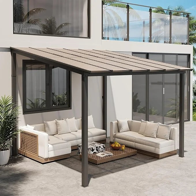 Amopatio 10' x 10' Gazebo, Hardtop Wall Mounted Lean to Gazebo Pergola for Patio, Large Aluminum Pergola Awnings for Decks, Patio, Backyard, Porch