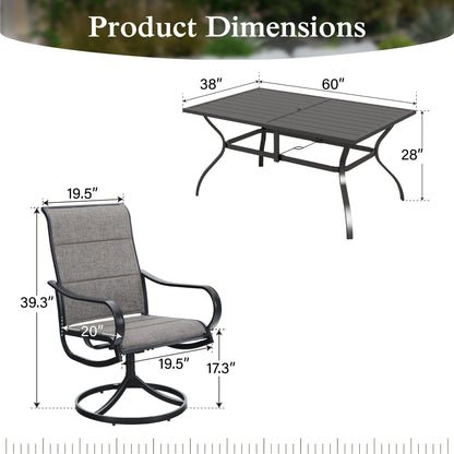 Sophia & William 7 Pieces Patio Dining Set Outdoor Textilene Swivel Padded Chairs and Table Furniture Set