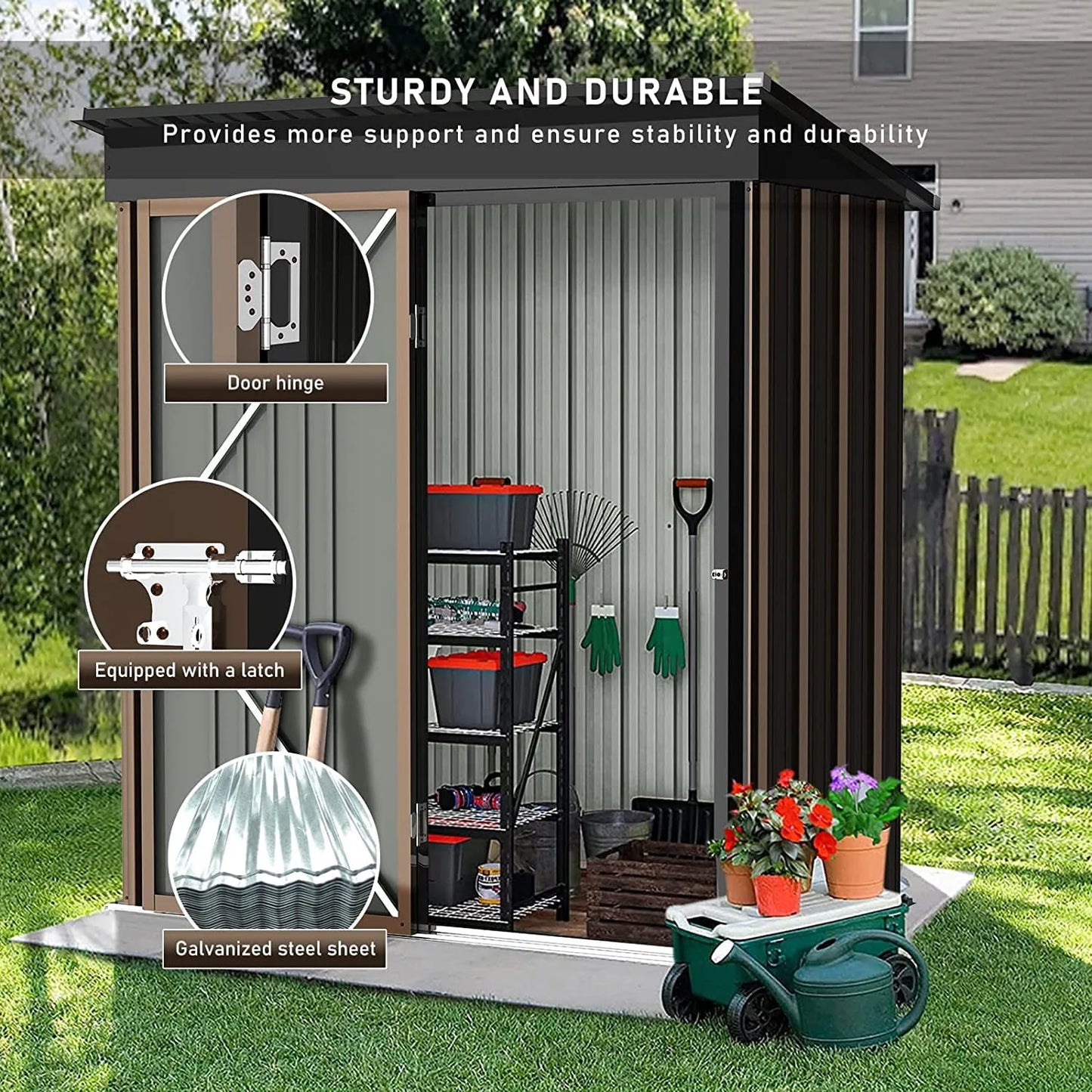 Vitesse Outdoor 5' x 3' Storage Metal Shed, Steel Garden Shed with Single Lockable Door, Tool Storage Shed House for Backyard, Patio, Lawn