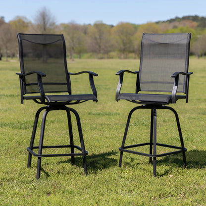 Flash Furniture Valerie Outdoor Sling Patio Barstools with Footrest and Arms, Set of 2, Black