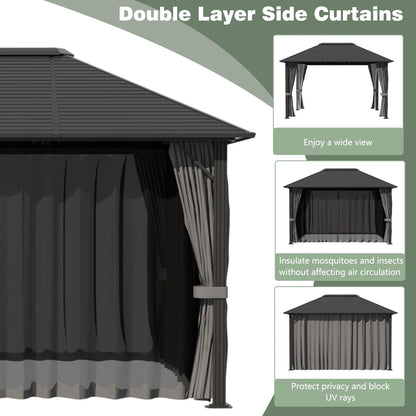 VEIKOUS 12'x10' Hardtop Gazebo, Outdoor Aluminum Gazebo Pergola w/Nettings and Curtains for Patio, Yard, Black