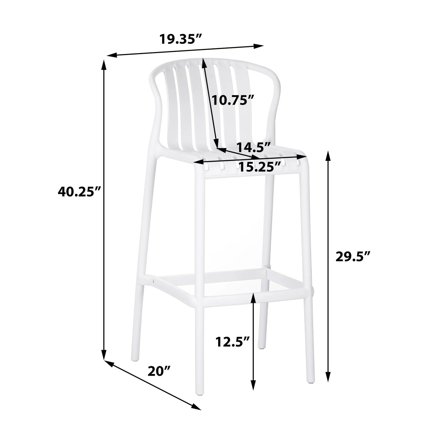 Orion 29.5" Modern Outdoor Patio Bar Stools, Perforated Slat Back, Black, Set of 2