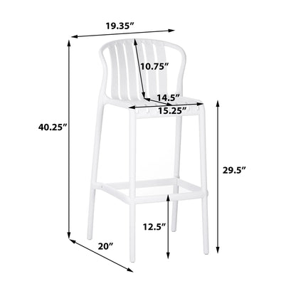 Orion 29.5" Modern Outdoor Patio Bar Stools, Perforated Slat Back, Black, Set of 2