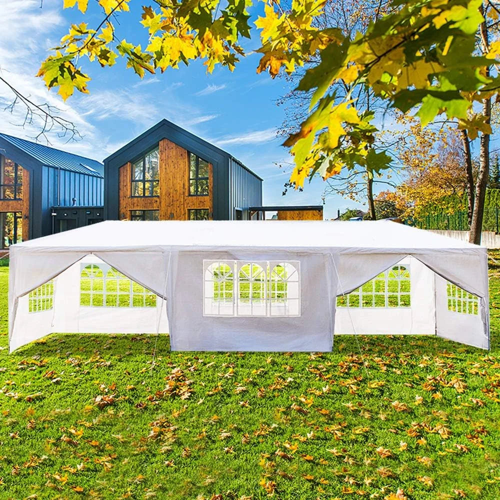10'x30' Outdoor Patio Wedding Party Tent Heavy Duty Canopy Tent Gazebo, Waterproof UV Protection Tent with Spiral Tubes White(8 Removable Sidewalls 2 Doors)