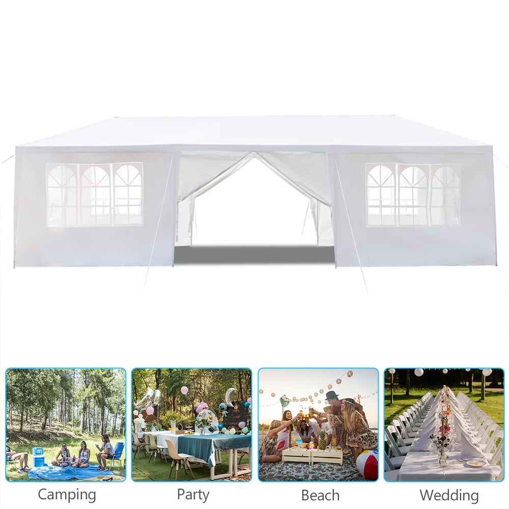 10'x30' Outdoor Party Tent with 8 Removable Sidewalls, Waterproof White Canopy Wedding Gazebo for Backyard, Patio, Camping & Events