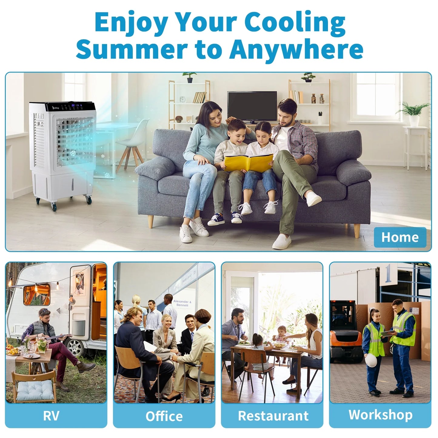 Evaporative Air Cooler, 2353CFM Portable Cooling Fan w/Humidifier, Indoor Outdoor Swamp Cooler for Home Patio, 7.9GAL Water Tank, 4 Ice Packs, 3 Speeds, 90?Swing