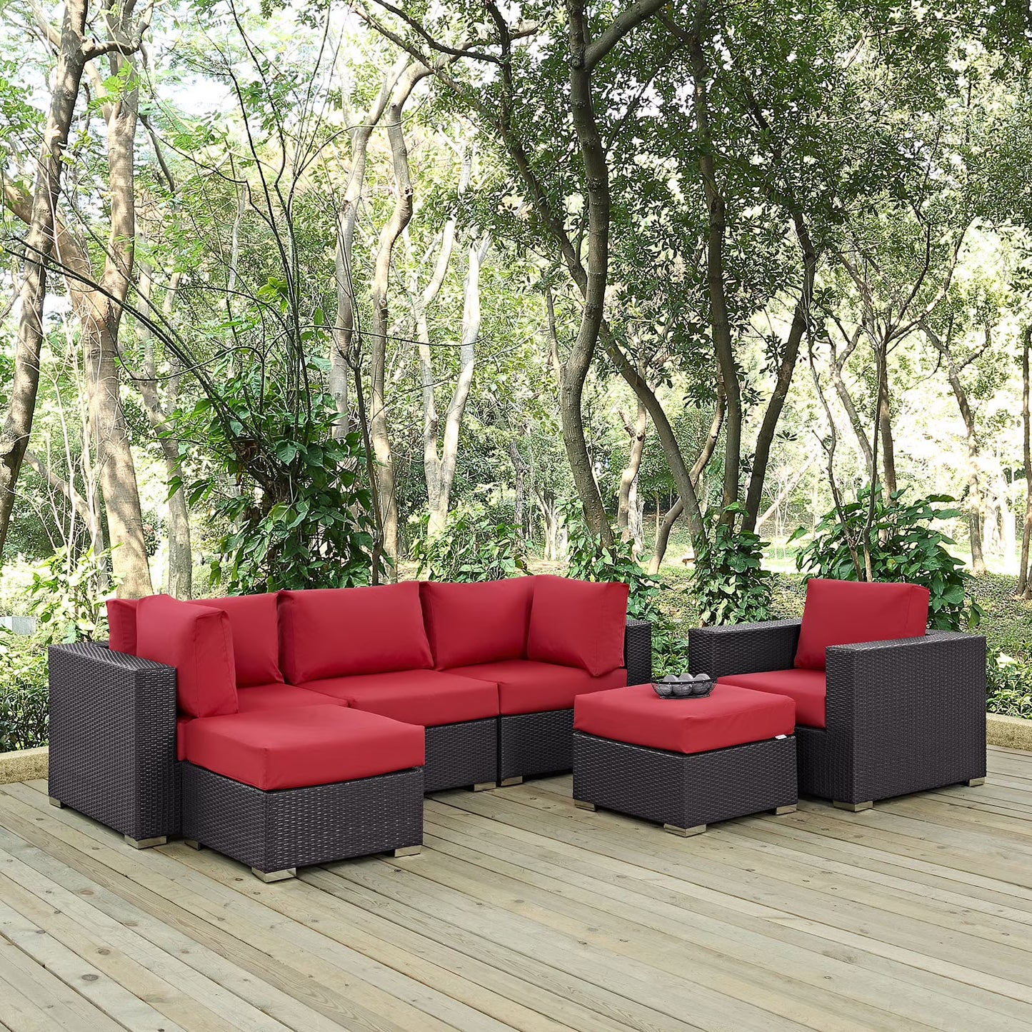 Modway Convene 6 Piece Outdoor Patio Sectional Set in Espresso Beige