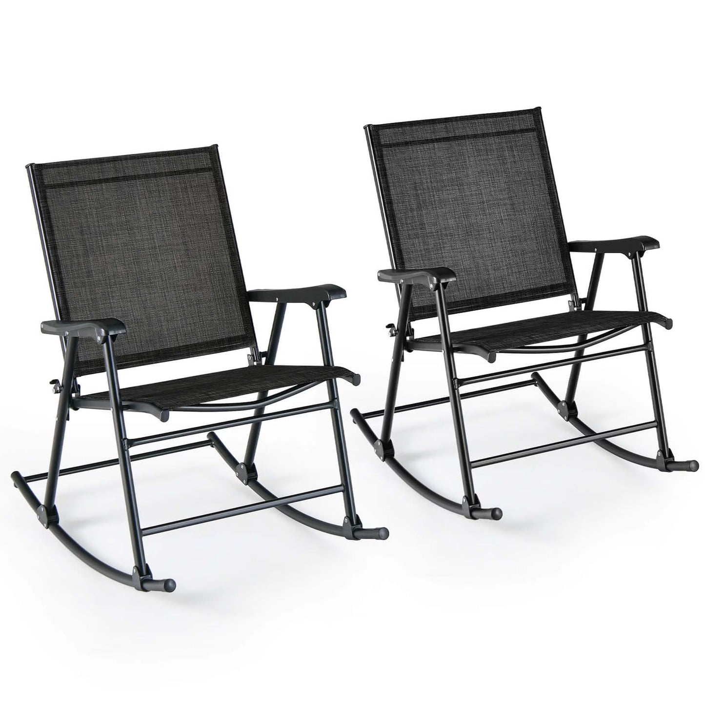 Costway 2pcs Patio Folding Rocking Chair Heavy-Duty Metal Frame Rockers Outdoor Brown