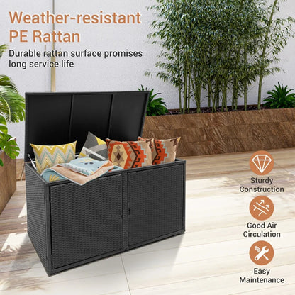 Canddidliike 88 Gallon Garden Patio Rattan Storage Container Box-Black, Outdoor Storage Box