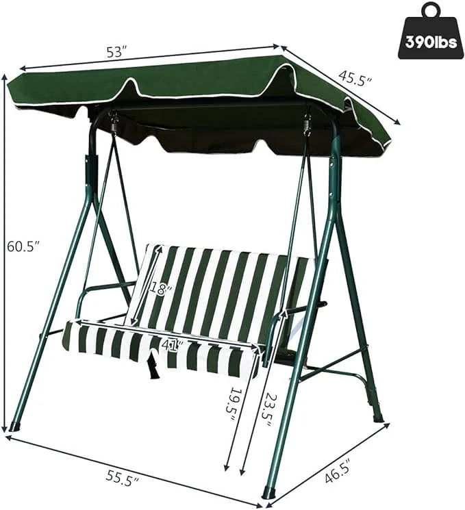 Costway Loveseat Patio Canopy Swing Glider Hammock Cushioned Steel Frame Outdoor Green