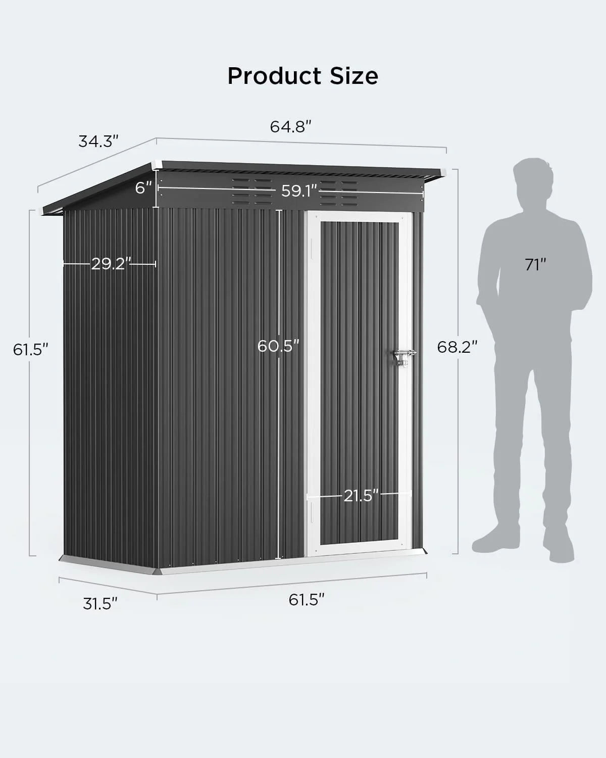 Aiho 5'x 3' Metal Outdoor Storage Shed for Patio Lawn Garden - Gray