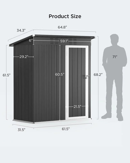 Aiho 5'x 3' Metal Outdoor Storage Shed for Patio Lawn Garden - Gray