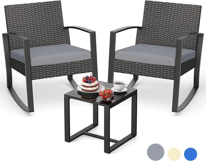 Lofka 3-Piece Patio Wicker Chairs Set with a Coffee Table, Balcony Furniture for Yard, Patio, Garden and Bistro, Gray Cushion