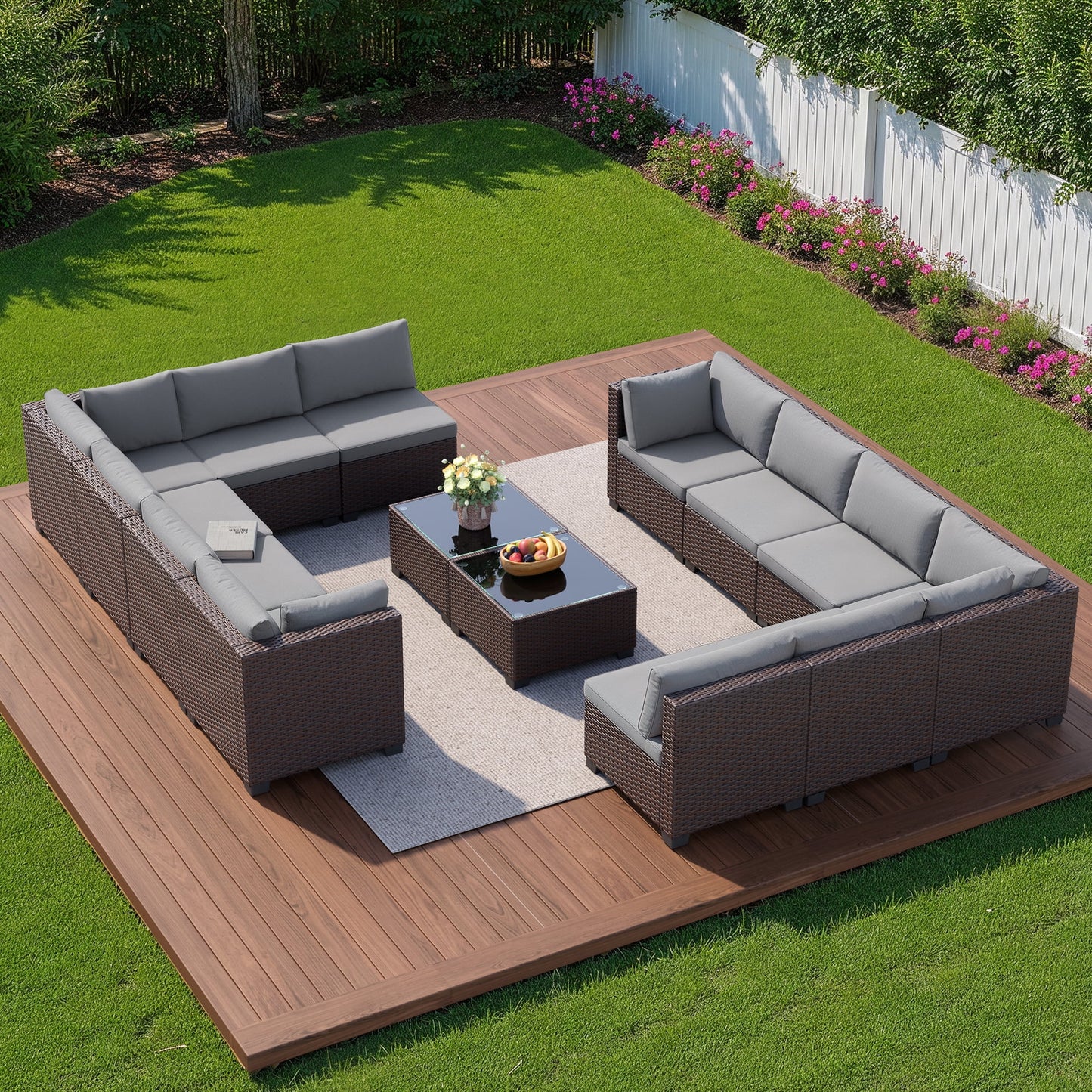 Aiho 7-Piece Rattan Patio Furniture Set , Outdoor Sectional Furniture Set for Patio, Garden, Backyard, Grey