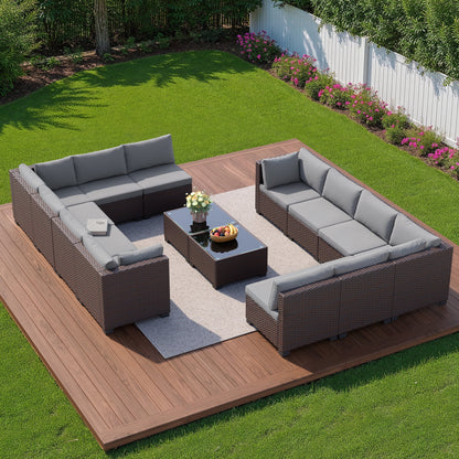 Aiho 7-Piece Rattan Patio Furniture Set , Outdoor Sectional Furniture Set for Patio, Garden, Backyard, Grey