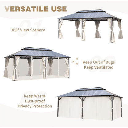 Mellcom 12x20FT Hardtop Gazebo with Aluminum Composite Double Roof for Patio Lawn and Garden