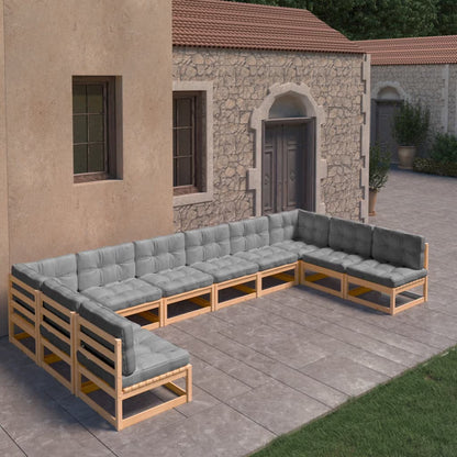 vidaXL 10 Piece Patio Lounge Set with Cushions Solid Wood Pine