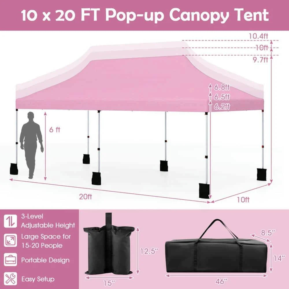 Spaco 10 X 20 FT Pop up Canopy Tent, Foldable and Portable Canopy with Carry Bag for Patio, Garden, Backyard, Pink